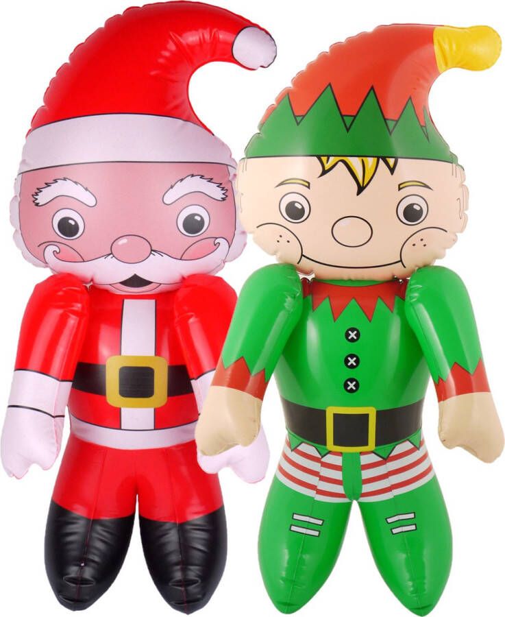 Henbrandt Decoratie figuren opblaasbaar -2x st -kerstelf en kerstman-65 cm opblaas figuur