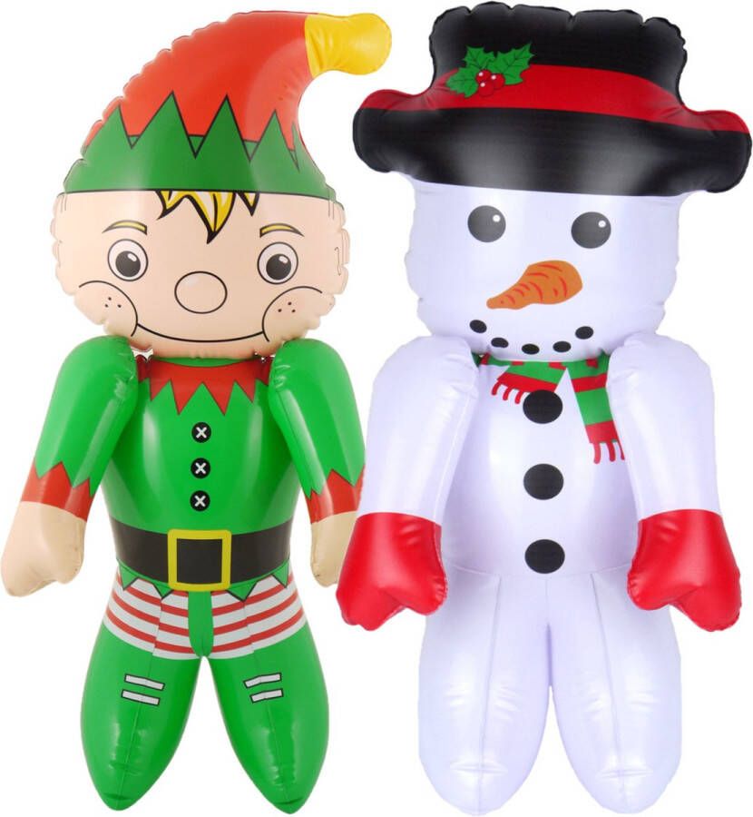 Henbrandt Decoratie figuren opblaasbaar -2x st -kerstelf en sneeuwpop-65 cm opblaas figuur