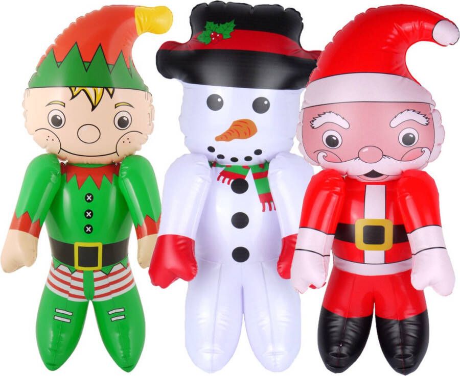 Henbrandt Decoratie figuren opblaasbaar -3x st -kerstman sneeuwpop kerstelf-65 cm opblaas figuur