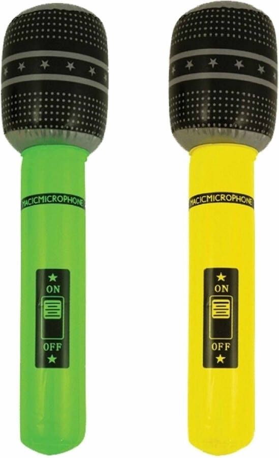 Henbrandt Opblaasbare microfoons 2x stuks neon geel groen 40 cm