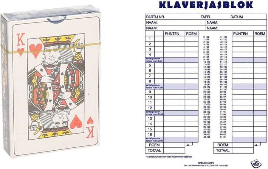 Henbrandt Scoreblok Klaverjassen spel 50 vellen met 2x pakje speelkaarten Kaartspel