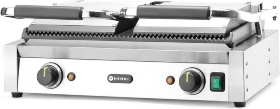 Hendi Contactgrill Horeca Professionele Panini Grill Dubbel model Gegroefd Gegroefd 57x37x(H)21cm