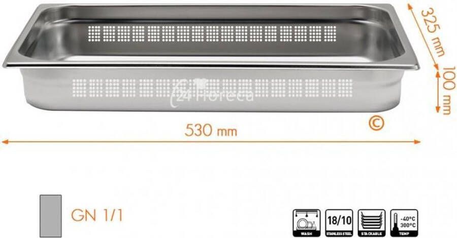 24Horeca Gastronormbak Profi Line 1 1 geperforeerd 100mm