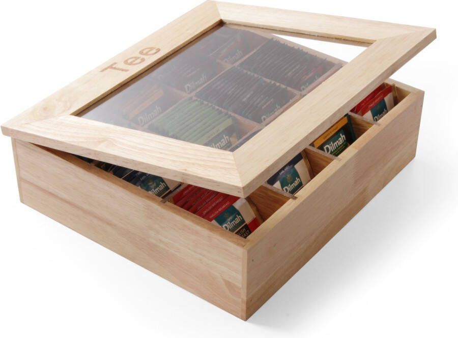 APS-Germany APS Houten Theedoos 12 Vaks Met Transparant Acryl Venster 30x28x9cm