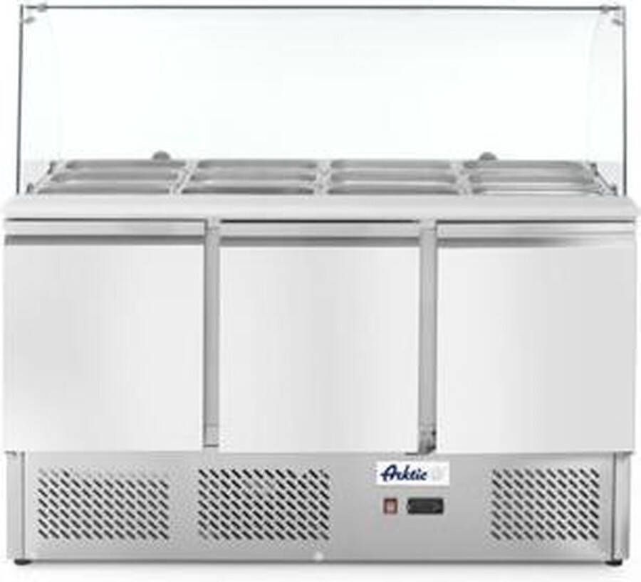 Hendi Saladette met 3 deuren en glazen vitrine 380L