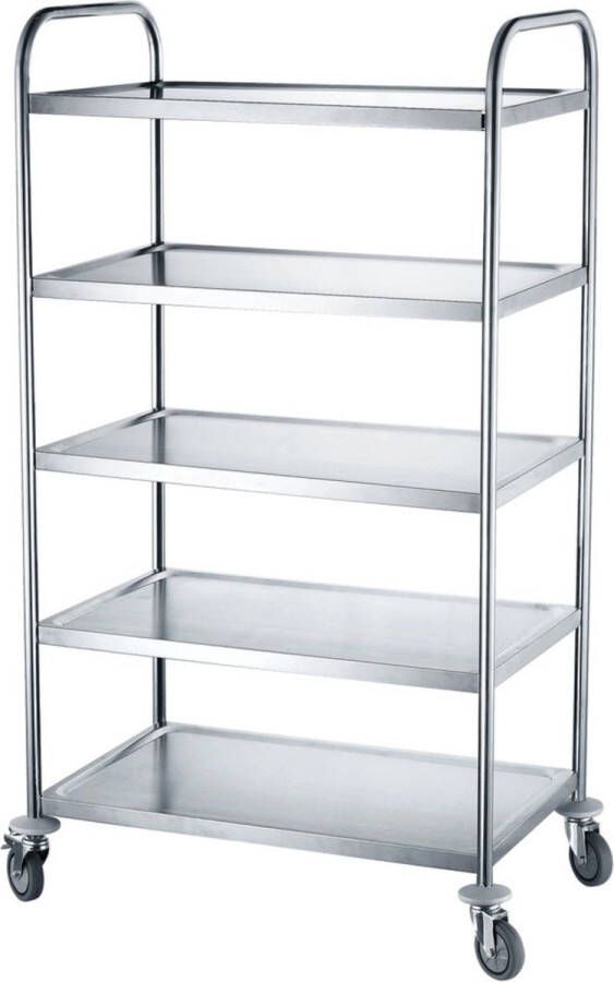 Hendi Serveerwagen 5 bladen roestvast staal 4 zwenkwielen 905x585x1545 mm