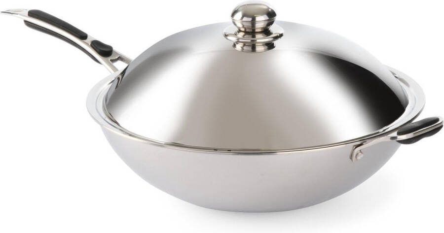 Hendi Wokpan 3-laags materiaal roestvast staal Ø 360 mm met deksel en softgrip steel