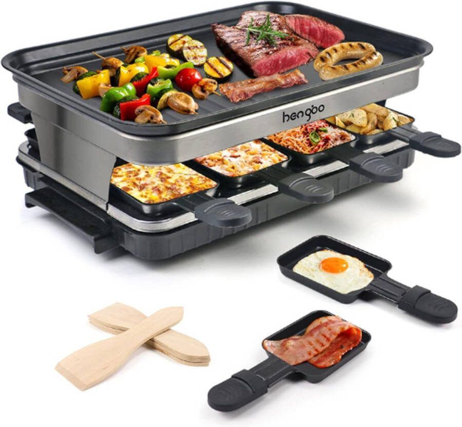 ‎HengBO Gourmetstel Gourmetset Gourmetstel 8 Personen Raclette Grilplaat Raclette Grill Raclette Toestel Gourmetplaat Grillplaat Inductie Grillplaat Electrisch