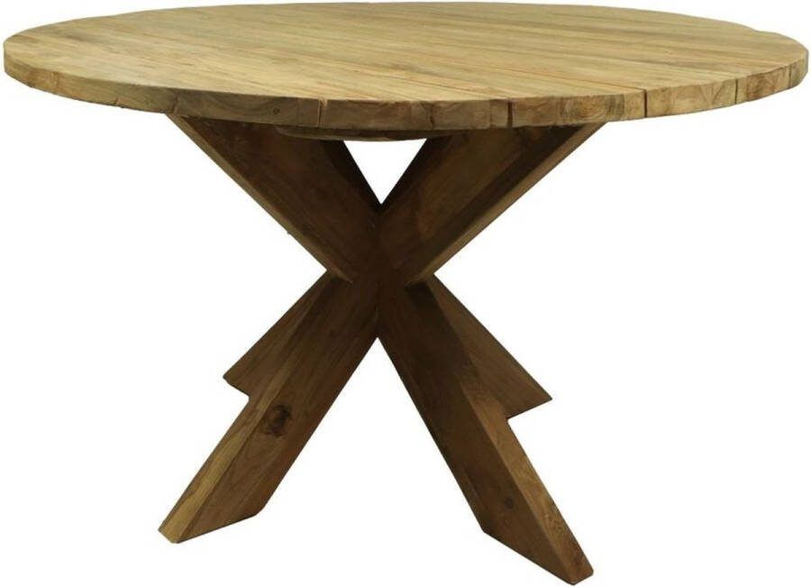 Henk Schram Tuintafel rond met kruispoot ø125x77 Naturel Oud teakhout