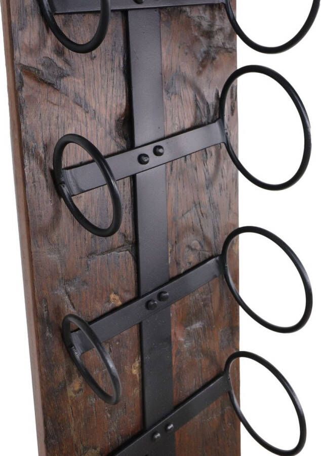 HSM Collection Wijnrek 6 flessen 30x30x120 Donkerbruin zwart Oud hout metaal