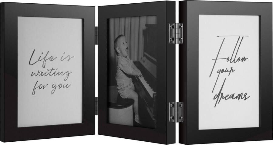 Henzo Fotolijst Piano Triple Swing Portrait Collagelijst voor 3 foto's Fotomaat 13x18 cm Zwart