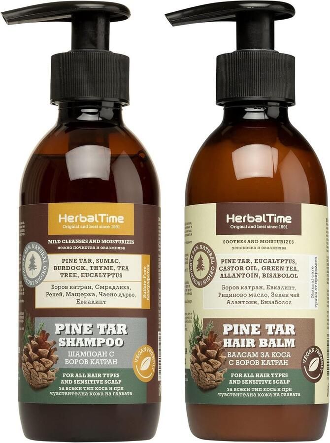 Herbal Time Dennenhars Shampoo & Haarbalsem Voordeelverpakking Intens Verlichtend bij Eczeem Psoriasis Roos Jeuk Gevoelige Hoofdhuid 2 x 240ML