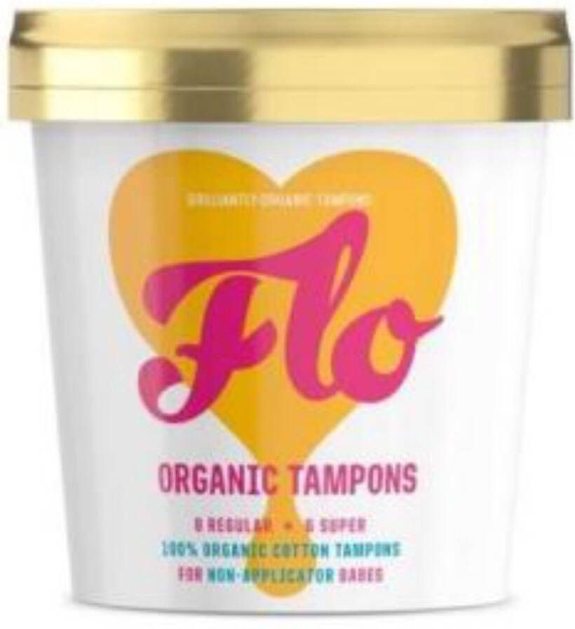 HERE WE FLO 16 organische tampons zonder inbrenghuls (8 Regular 8 Super) biologisch katoen