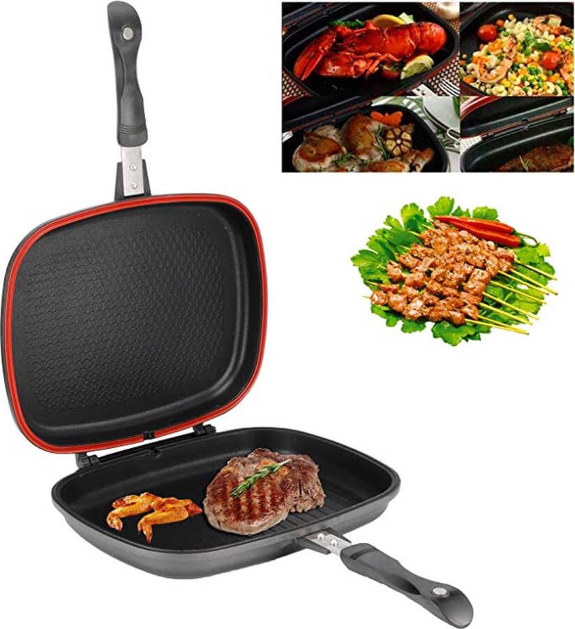 Herenthal Dubbele Grillpan Ø 32 cm Marmeren Coating met Antiaanbaklaag PFAS & PFOA vrij Pan Voor Alle Warmtebronnen Grill Vermindert Geur Rook en Oliespatten Vaatwasserbestendig Zilver