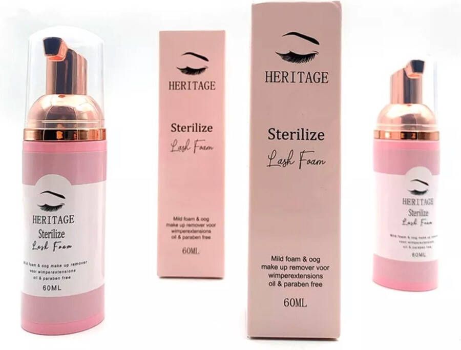 Heritage 2 in 1 Lash foam lash cleanser Oil Free oog make up remover Zonder parabeen Steriliseren Olievrij Desinfecteren Oil free lash foam lash cleanser Oilfree eye make up remover Geschikt voor gevoelige ogen en contactlens drager 60 ml