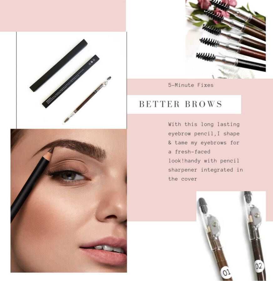 Heritage 3 in 1 waterproof wenkbrauw potlood met puntenslijper + Borstel-3 in 1 Long lasting Waterproof eyebrow pencil with sharpener +brush ectra long -kleur licht coffee ( blond en grijs haar )