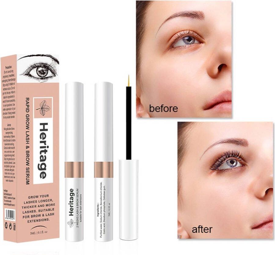 Heritage Rapid grow Wimperserum Snelle wimpergroeiserum binnen 2 weken Olievrije Geschikt wimperextensions Naturel ingrediënten Oil free 2 weeks Lash growth serum Suitable for lash extensions