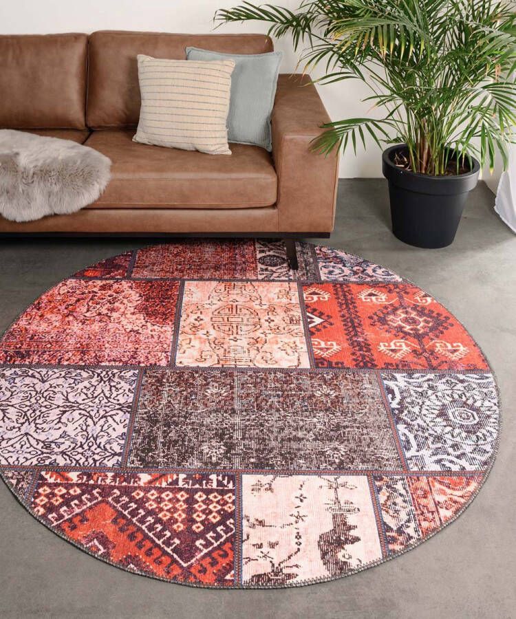 Heritaged Rond patchwork vloerkleed Fade No.1 rood multi 152 cm rond