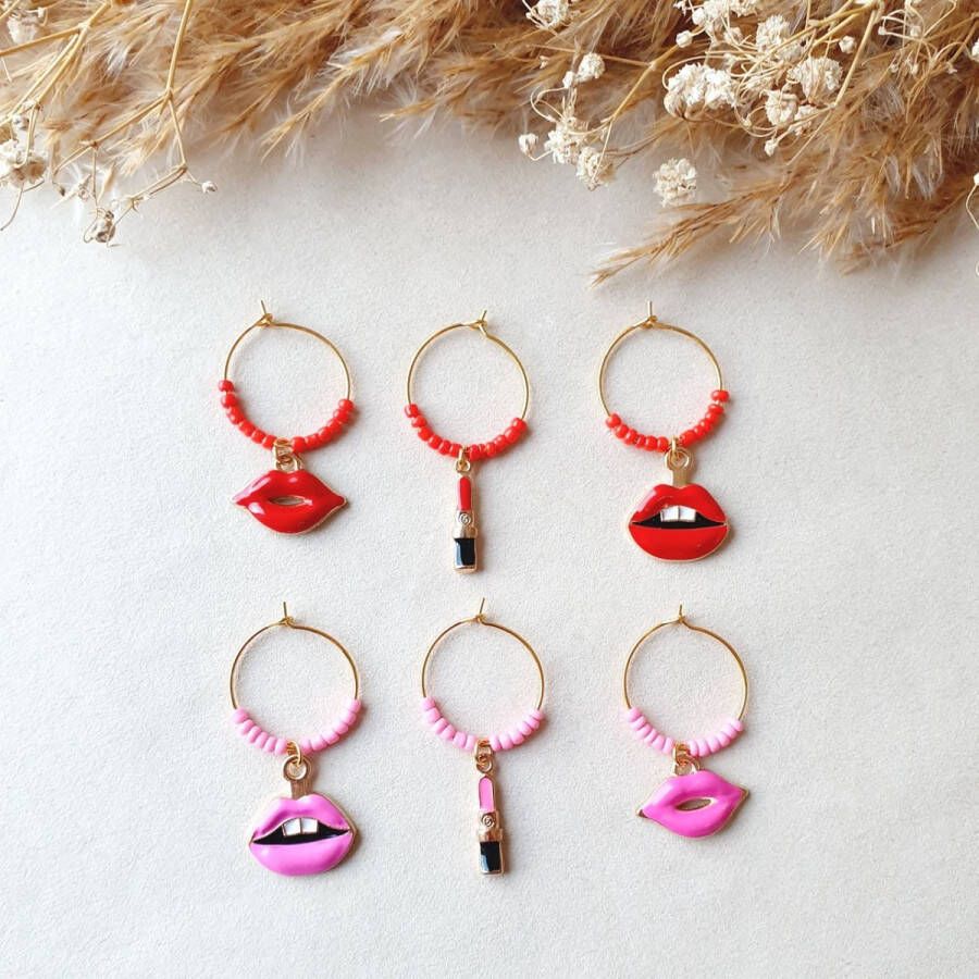 Herken je wijnglas Lipstick kiss glasmarker wijnglasringen glas herkennen kadotip valentijnsdag valentijnskado