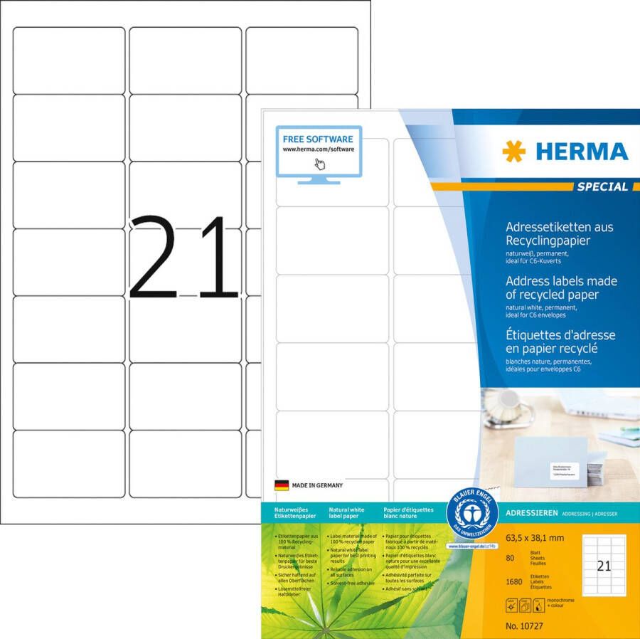 Herma Etiket recycling 10727 63.5x38.1mm 1680stuks wit