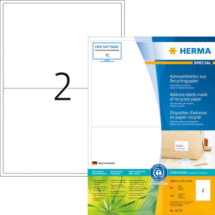 Herma Etiket recycling 10735 199.6x143.5mm 160stuks wit