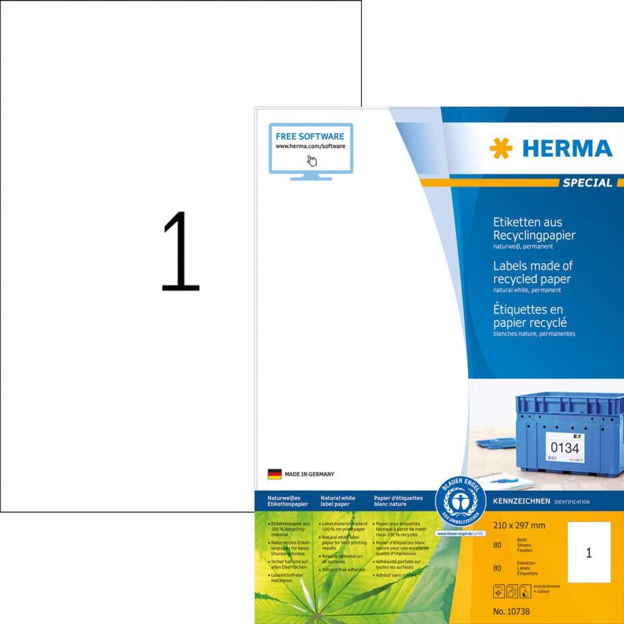 Herma Etiket recycling 10738 210x297mm 80stuks wit