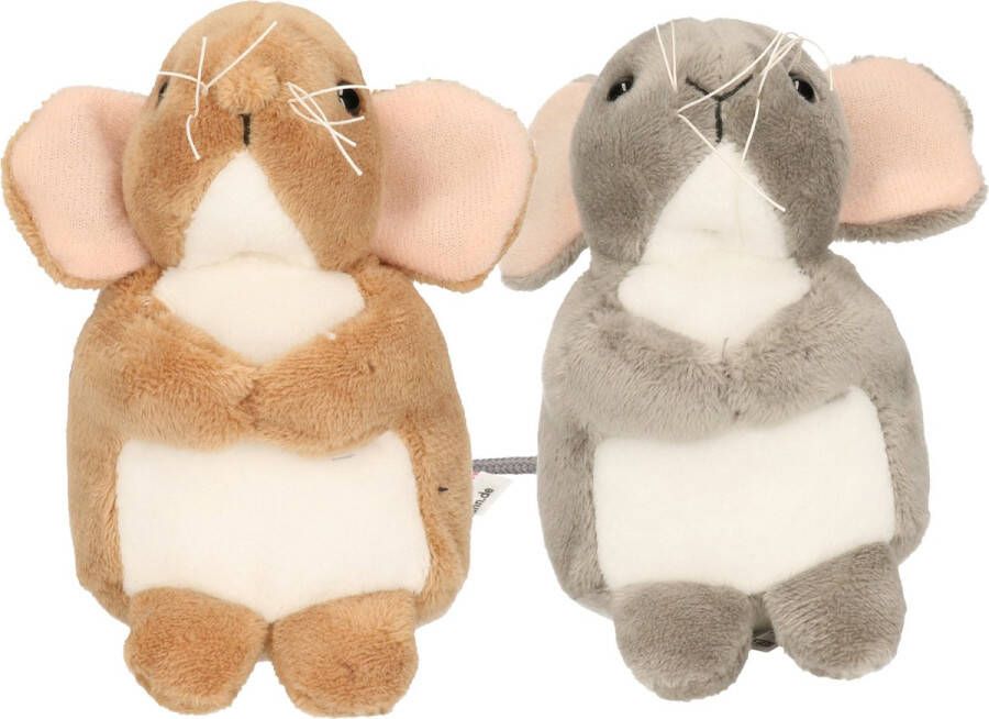Hermann Teddy Hermann Knuffeldier Muizen 2x stuks zachte pluche stof grijs bruin -11 cm