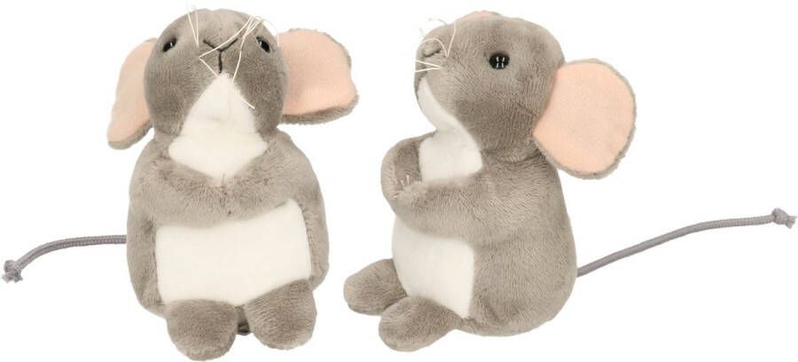 Hermann Teddy Knuffeldier Muis 2x pluche stof premium kwaliteit knuffels grijs 11 cm muizen