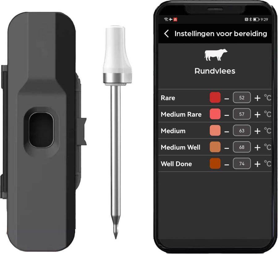 Hermanos Draadloze BBQ Thermometer met App Vleesthermometer met Bluetooth Meater Oventhermometer BBQ accesoires RVS