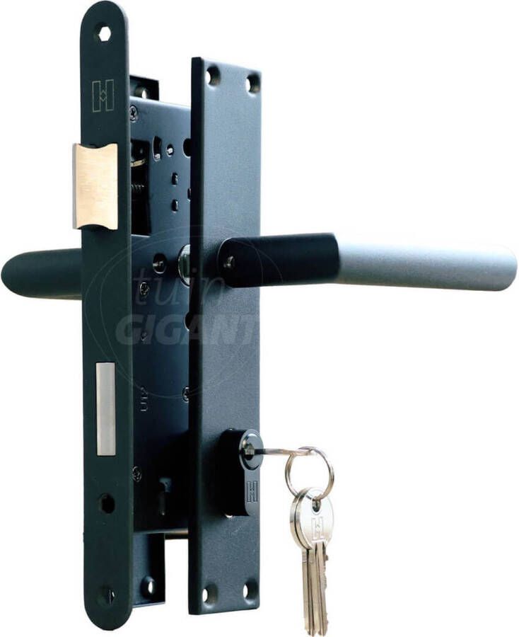 Hermic Deurbeslag inclusief slotset met sleutels Voor tuinpoort of schuttingpoort Zwart poedercoat UIT-171