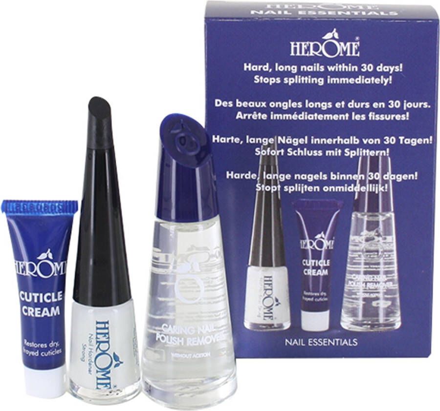 Herome 3 in 1 Manicure Nagelverzorging Set Blauw – Nagelset voor Beschadigde Nagels Nagelverharder Nagellakremover en Nagelriemcreme Set van 3