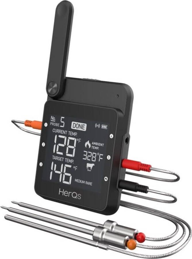 HerQs Professional BBQ thermometer – Vleesthermometer bbq thermometer – Draadloze barbecue thermometer met App – WiFi – Bluetooth – maximaal 6 sondes