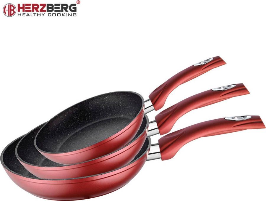 Herzberg HG-FP3: 3-Delige Koekenpan Van Gesmeed Aluminium 20 24 28 Rood