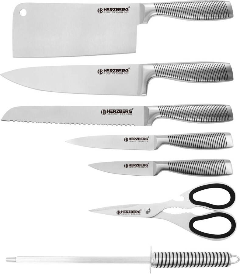 Herzberg Cooking Herzberg Hg-Skn8: 8-Delige Rvs Messenset + 360° Inklapbare En Draaibare Acrylstandaard Zwart