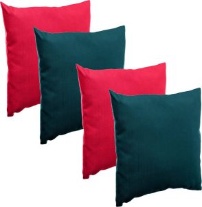 Merkloos Bank sier tuin kussens voor binnen buiten set 4x stuks rood emerald groen 40 x 40 cm Sierkussens