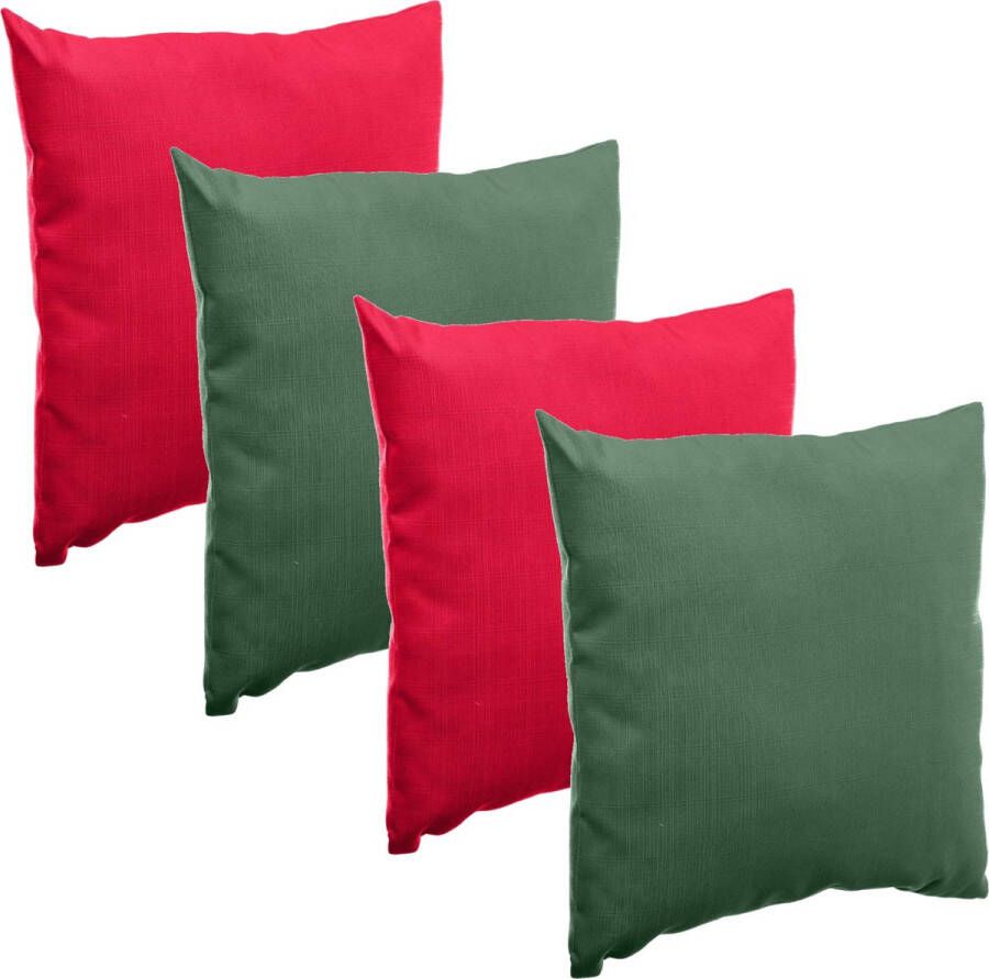 Merkloos Bank sier tuin kussens voor binnen buiten set 4x stuks rood groen 40 x 40 cm Sierkussens