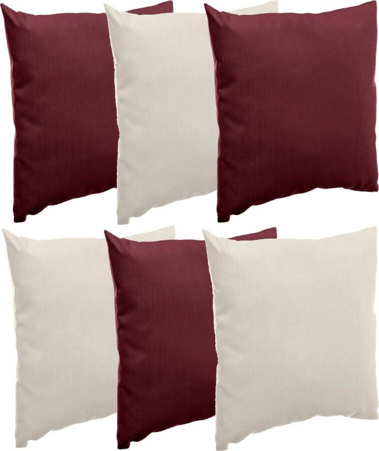 Merkloos Bank sier tuin kussens voor binnen buiten set 6x stuks beige bordeaux rood 40 x 40 cm Sierkussens