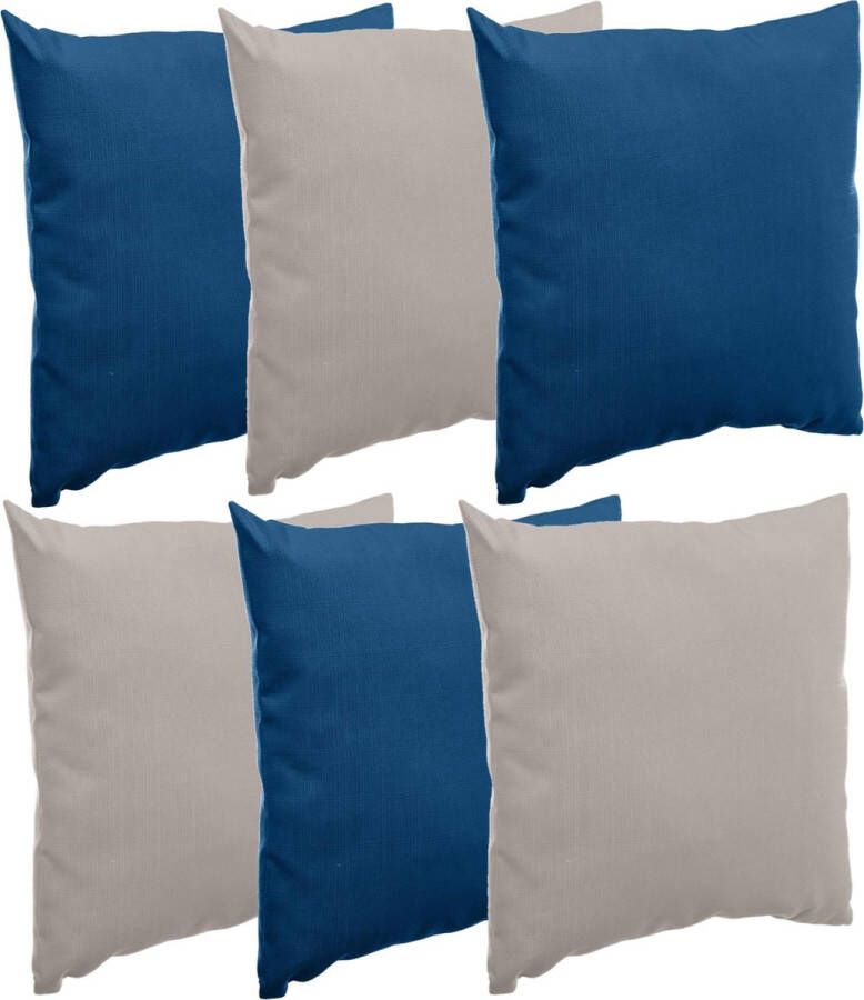 Merkloos Bank sier tuin kussens voor binnen buiten set 6x stuks indigo blauw taupe 40 x 40 cm Sierkussens