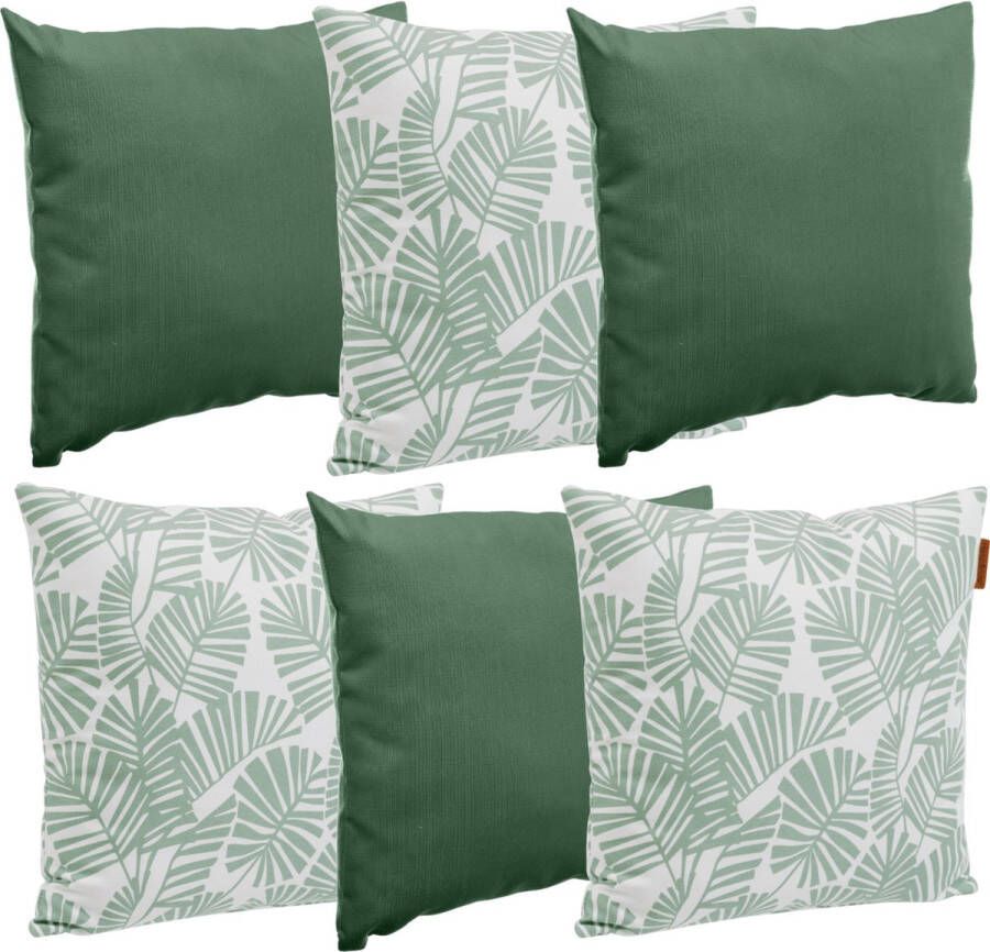 Merkloos Hesperide Bank sier tuin kussens binnen buiten set 6x stuks palm print groen 40x40 cm Sierkussens