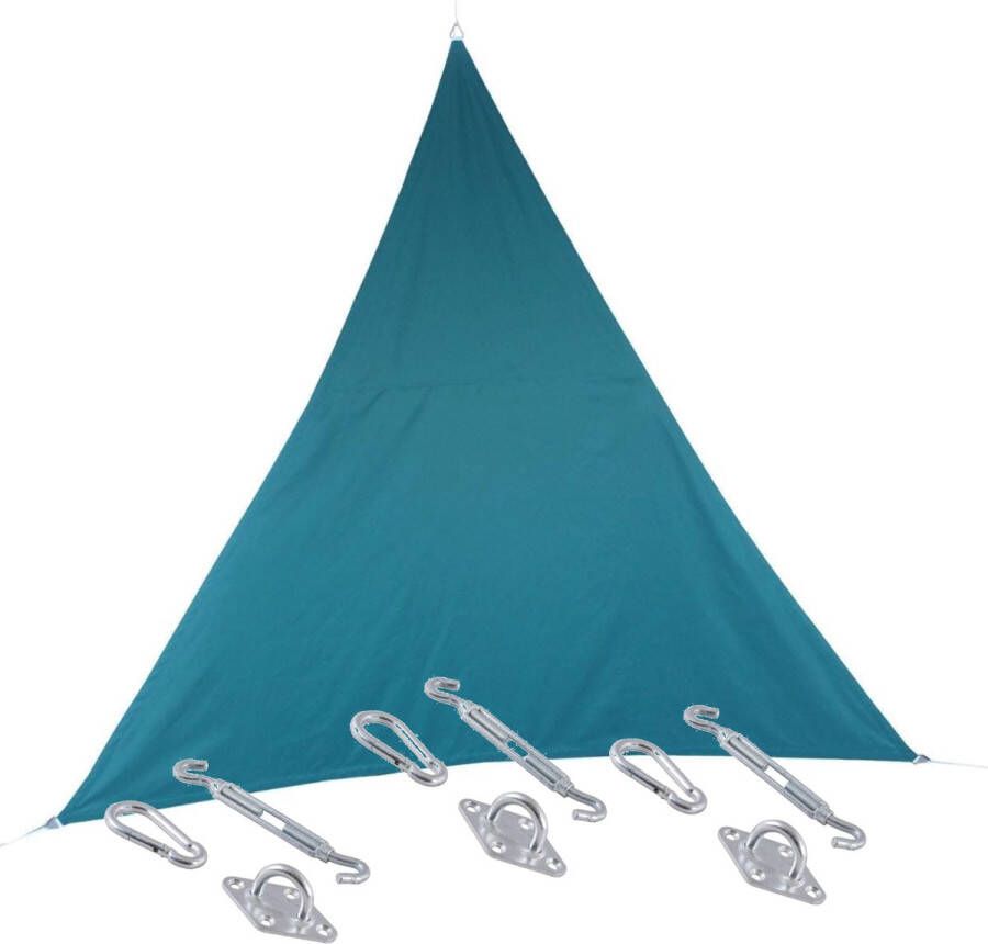 Hesperide Premium kwaliteit schaduwdoek zonnescherm Shae driehoek blauw 3 x 3 x 3 meter inclusief bevestiging haken set