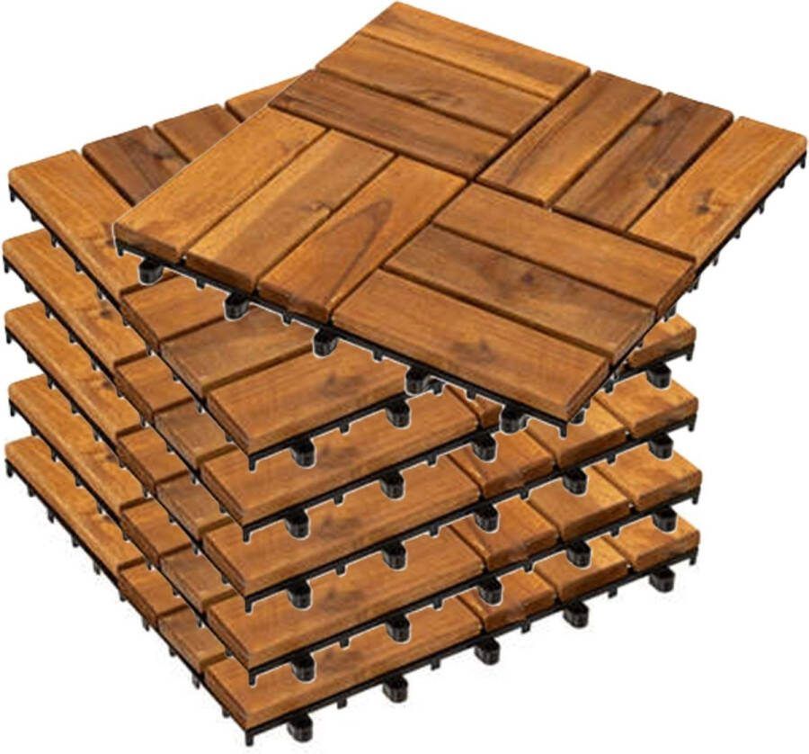 Hesperide Tuintegel balkon terrastegels 27x stuks acacia hout kleur kunststof 30 x 30 cm vlonder klikbaar to connect