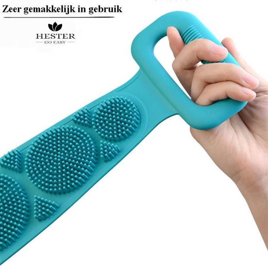 Hester Go Easy Siliconen borstel Rugborstel Doucheborstel Scrubber Badborstel Blauw