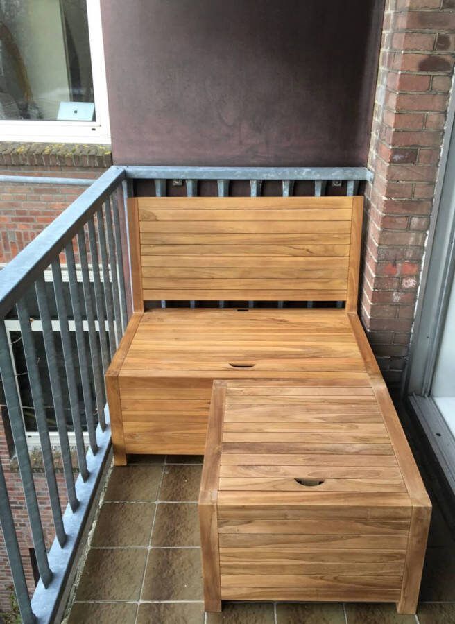 Het Balkonbankje Kleine teakhouten tuin bijzettafel met opbergruimte 60 x 60 x 40 cm Multifunctioneel Bijzettafel Voetenbank Balkonstoel