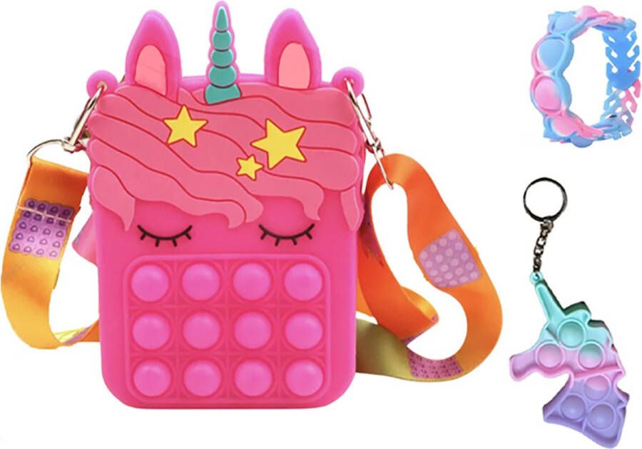 Het Betere Merk Speelgoed 3 jaar Fidget Toys 3-Pack Fidget speelgoed Unicorn Fidget Toys pakket Tasje 13 x 8 x 4 cm Eenhoorn tasje Unicorn tasje armbandje sleutelhanger roze