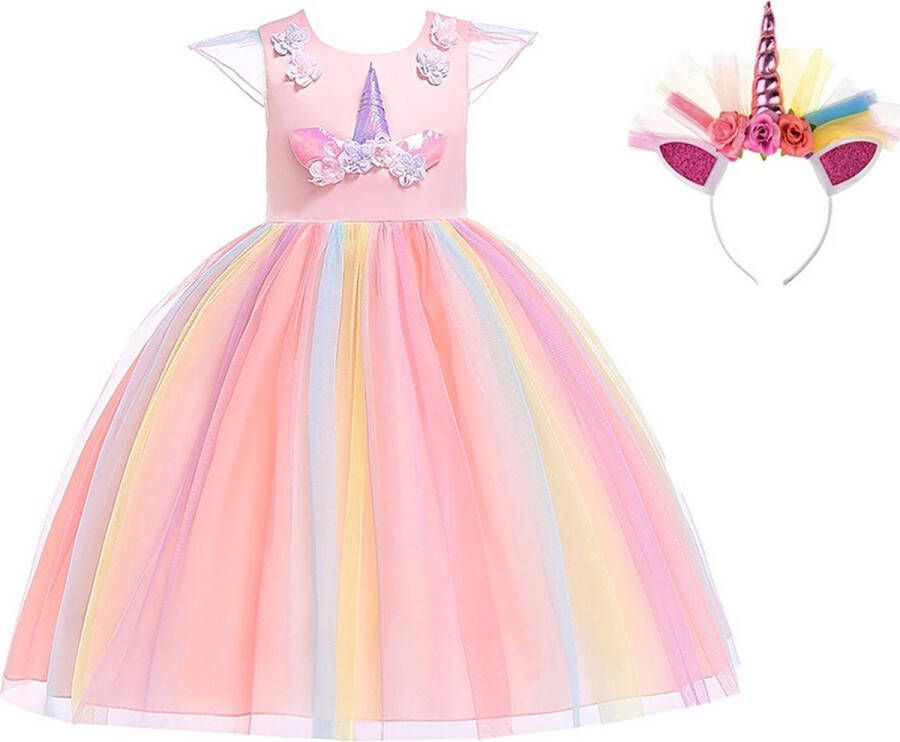 Het Betere Merk Carnavalskleding meisjes Prinsessen verkleedkleding Unicorn Jurk Prinsessenjurk meisje Eenhoorn Unicorn Haarband maat 116 122(130) Verkleedkleren Meisje Roze Prinsessenhandschoenen