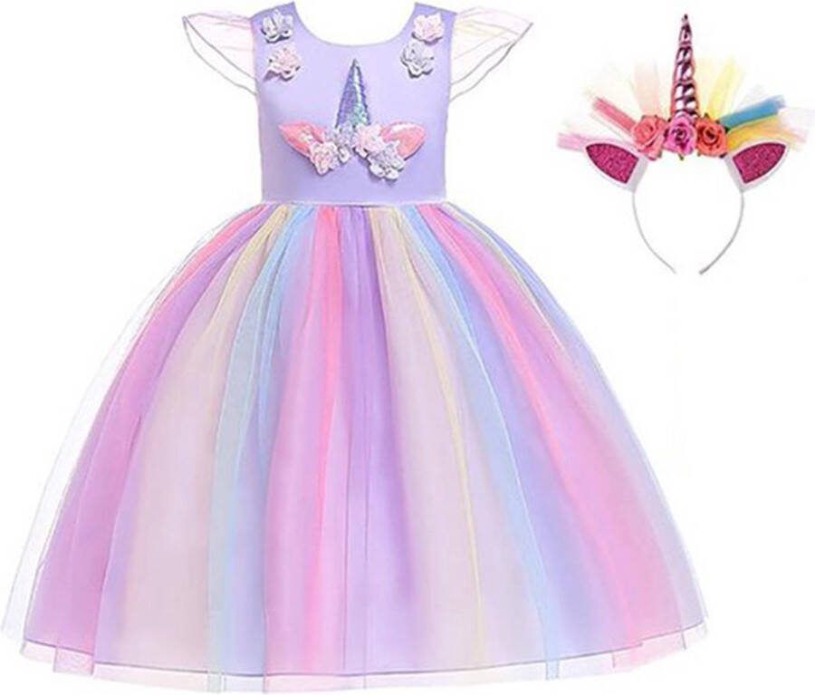 Het Betere Merk Unicorn prinsessenjurk meisje Eenhoorn Haarband maat 98(100) Verkleedkleren Meisje Prinsessen Verkleedkleding Paars