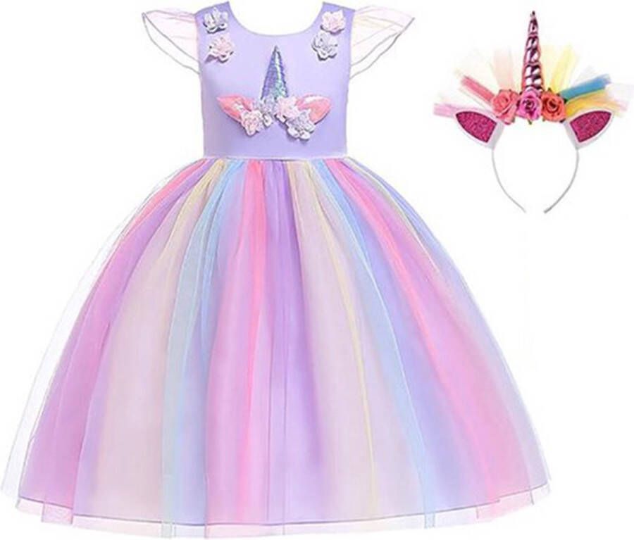 Het Betere Merk Carnavalskleren Meisje Unicorn Prinsessenjurk Eenhoorn Unicorn Haarband maat 98 104(110) Verkleedkleren Meisje Prinsessen Verkleedkleding