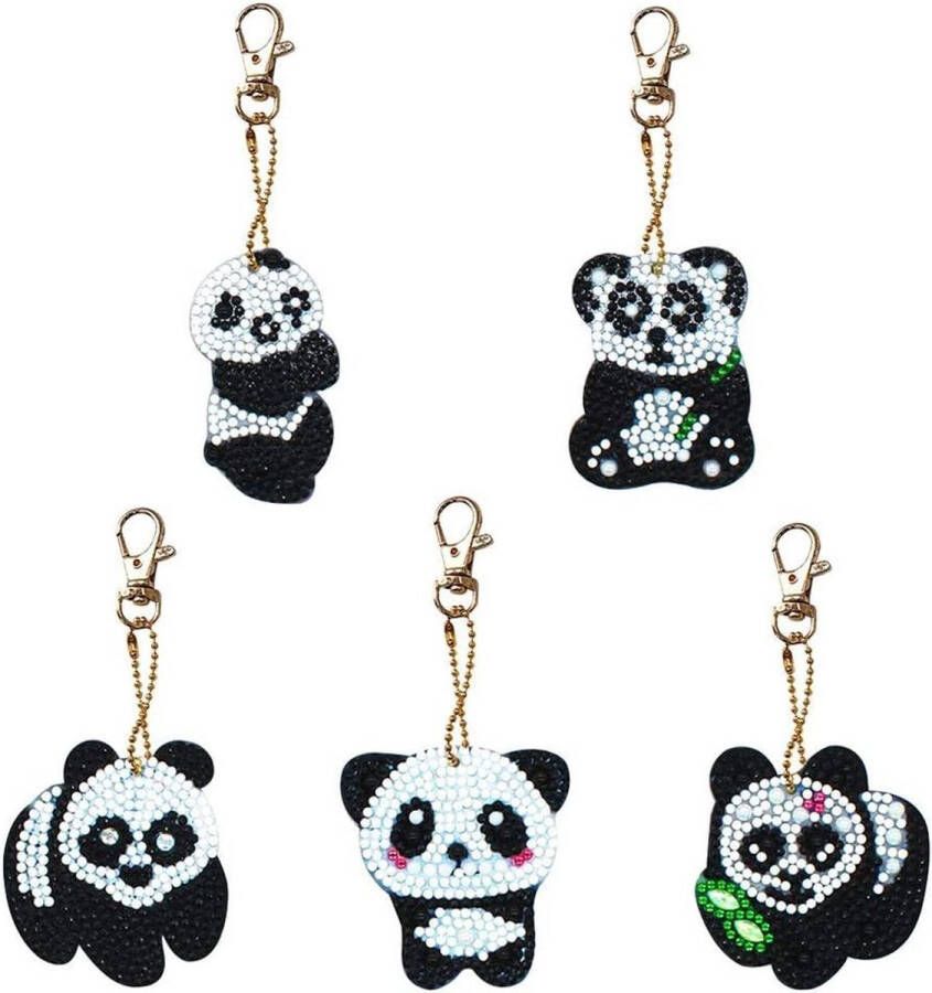 Het Betere Merk Diamond Painting Sleutelhanger Dubbelzijdig Panda Pandabeer Dieren 5 x sleutelhanger Volwassenen Hobby Kinderen volledig pakket Kinderfeestje Zelf sleutelhanger maken Hanger voor aan je tas