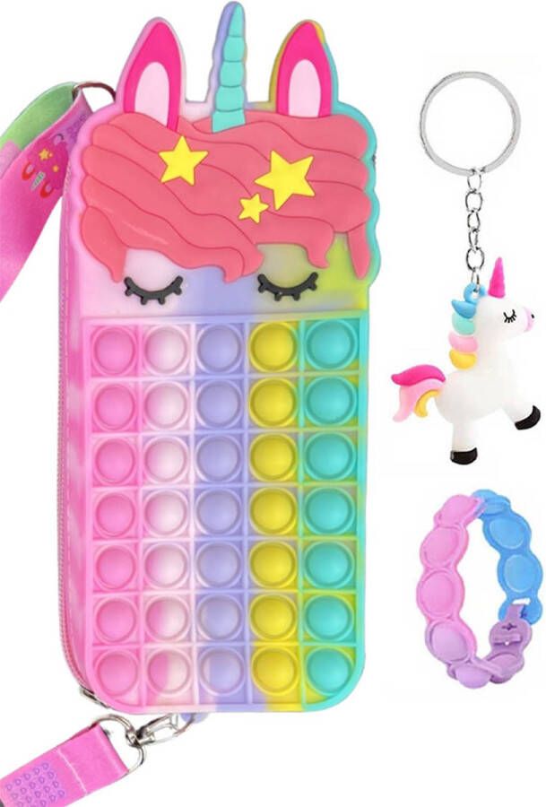 Het Betere Merk Speelgoed 3 jaar Fidget Toys 3-Pack Fidget speelgoed Unicorn Fidget Toys pakket Tasje 21 x 9 x 4 cm Eenhoorn tasje Unicorn tasje armbandje sleutelhanger geel
