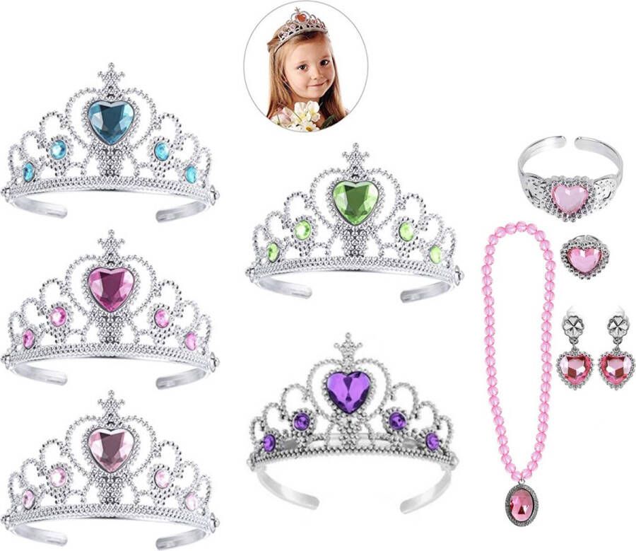Het Betere Merk Uitdeelzakjes 5 x Kroon Tiara Verjaardag Prinsessen Juwelenset Roze Traktatie Kind Verkleedaccessoire